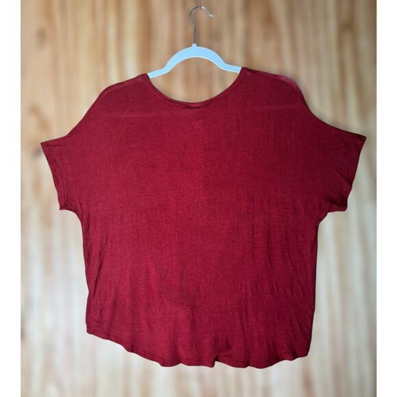 Rust Red Button Front Tie Hem Top Sz L Boho Casual Soft Knit V-Neck Slouchy Tee - Picture 2 of 4
